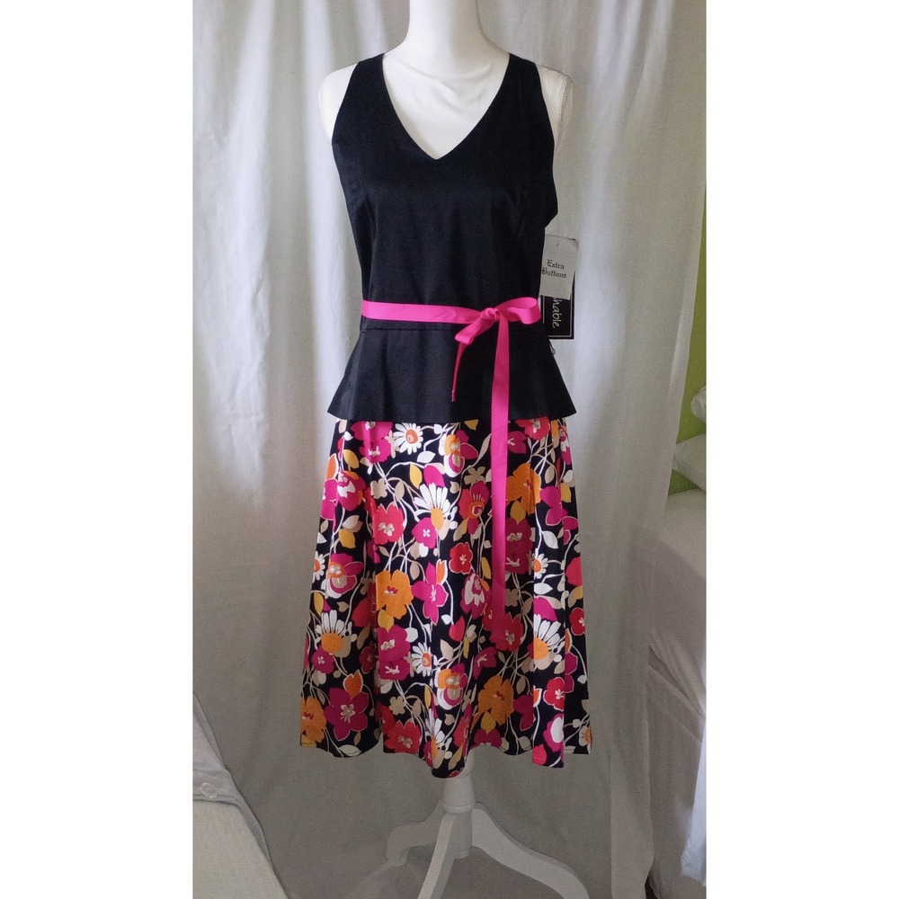 Sheri Martin New York Floral Classic Summer  A-Line Dress Black Pink Size 14 NWT